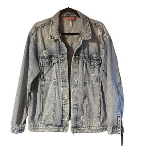Free People Distressed Oversized Denim Jacket Medium